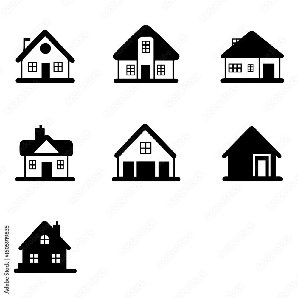 Fototapeta premium Simple House Icons Collection – Minimalist Black Home Symbol Set
