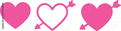 Pink Heart and Arrow Icons Set Love and Romance Symbols