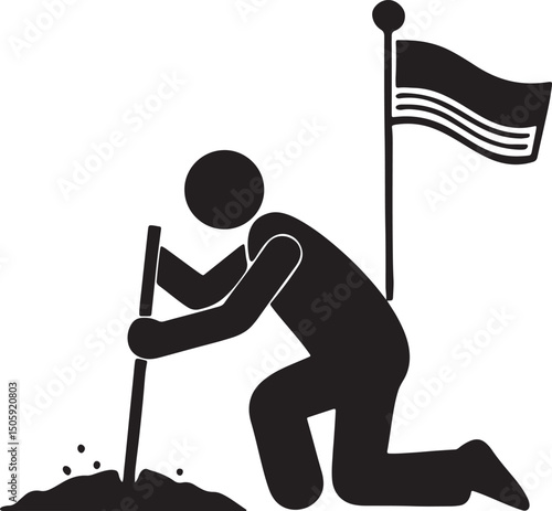 Flag Planting: A determined figure plants a flag, symbolizing victory, claiming ownership, and achieving a significant milestone. The image evokes a sense of purpose and aspiration.