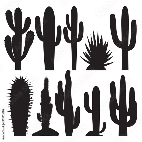 Cactus silhouette set, Black & White silhouette set