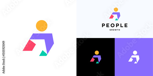 Progress growth people logo icon design, Vector illustration element editable, Creative idea symbol arrow up sign with human, Person profit success with colorful for brand identity and business