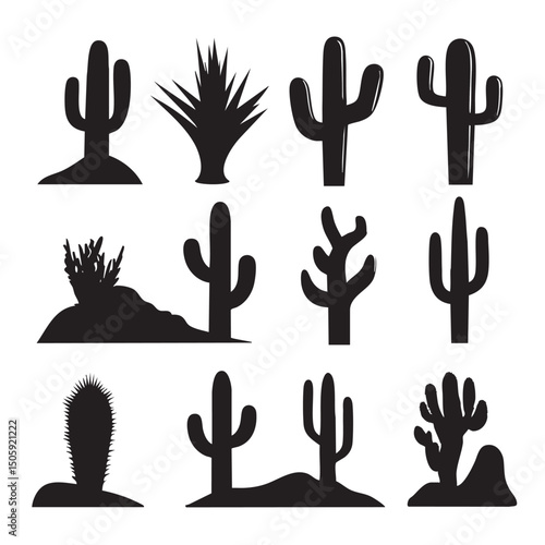 Cactus silhouette set, Black & White silhouette set