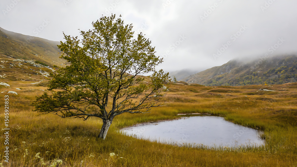 Solitary Tree by a Mountain Pond Solitary Tree by a Mountain Pond