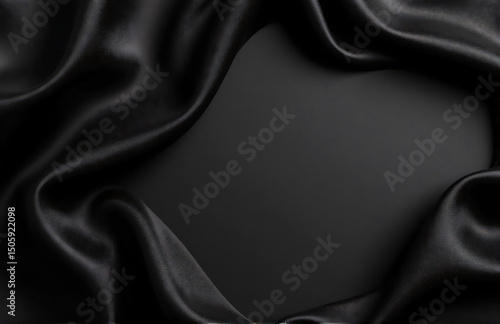 dark elegant background made black silk satin allows clean flat lay table top design space add text