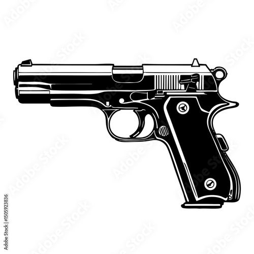 Black Handgun Outline SVG Vector Illustration