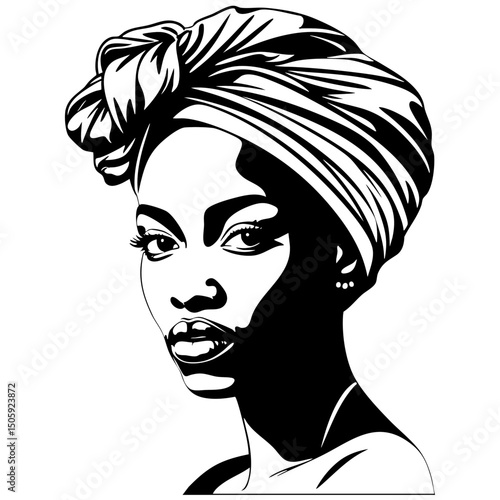Black Woman Portrait SVG Vector Outline