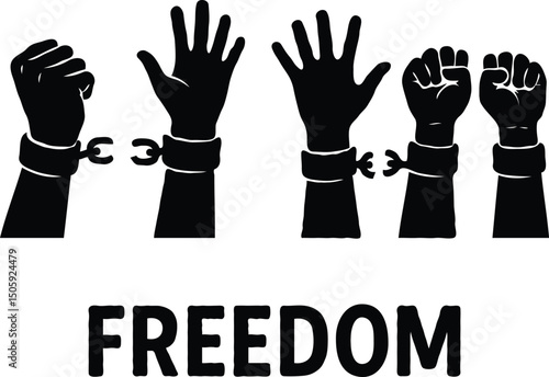 a pair of hands with the text words freedom silhouettes