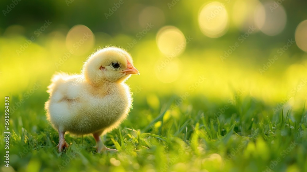 Golden Hour Chickling in Verdant Grass Golden Hour Chickling in Verdant Grass