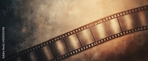 The film strip gracefully curves across a textured, vintage backdrop. photo