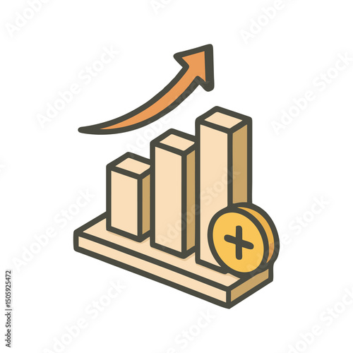 Gold coin business growth graph with upward arrow and dollar sign
