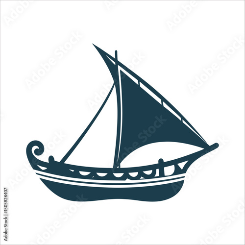 Dhow Sailboat Silhouette, Traditional Boat Vector