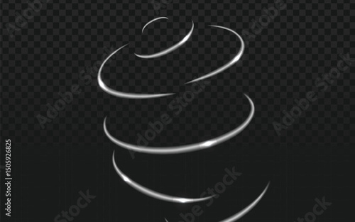 Dynamic white light trails forming abstract spiral shapes. Ideal for technology, futuristic concepts, speed, energy, or abstract background designs.