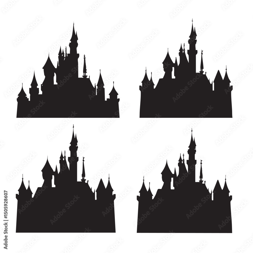 Fototapeta premium castle silhouette set, Black & White silhouette set