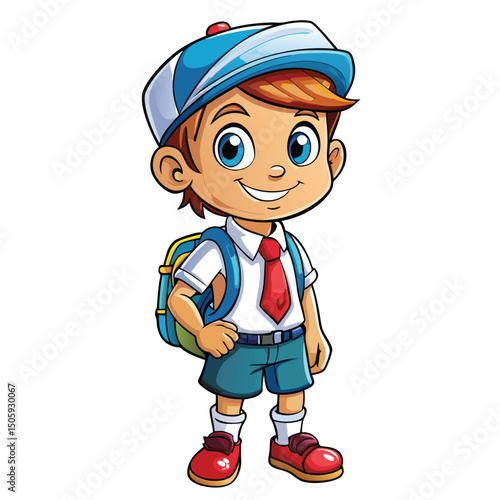 Happy schoolboy with backpack