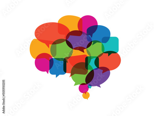 Speech bubbles forming brain, communication concept