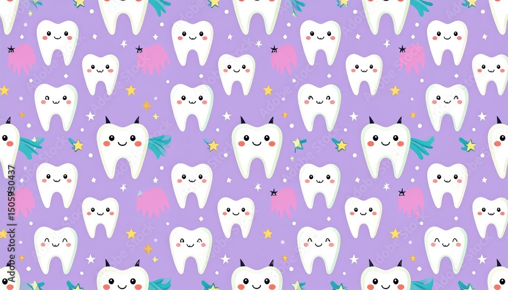 Fototapeta premium Teeth and stars on purple, a dreamlike fantasy background for surreal digital art design