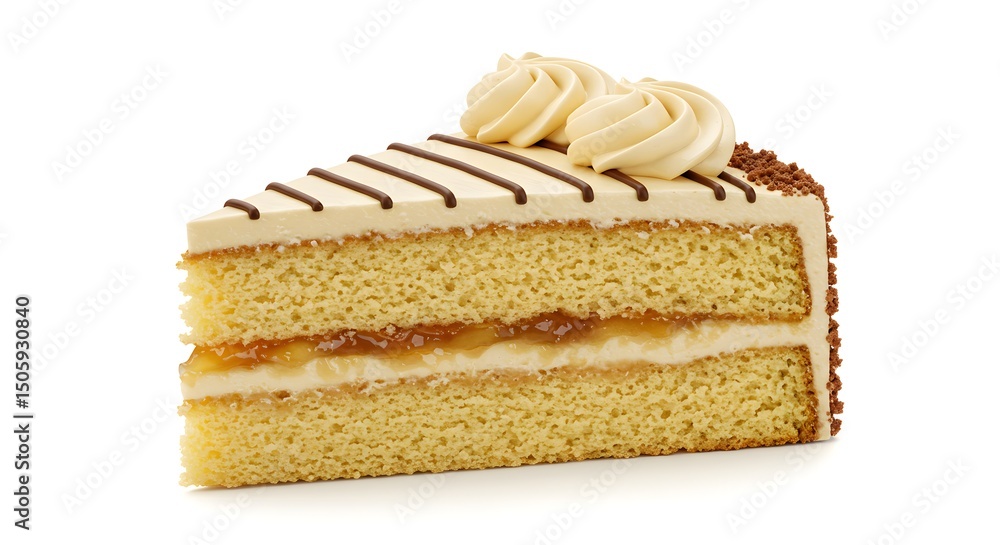 Fototapeta premium Indulge in a rich vanilla layer cake topped with chocolate cream, ganache, and spices – a decadent, aromatic dessert perfect for coffee lovers.
