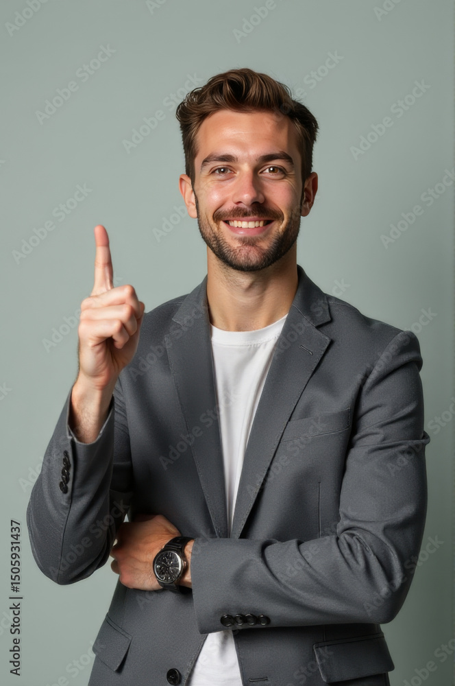 A man wearing a gray suit and a white T-shirt, suitable for business or formal occasions A man wearing a gray suit and a white T-shirt, suitable for business or formal occasions