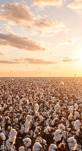 Golden hour cotton field at sunset