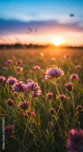 Sunset meadow wildflowers golden hour bloom