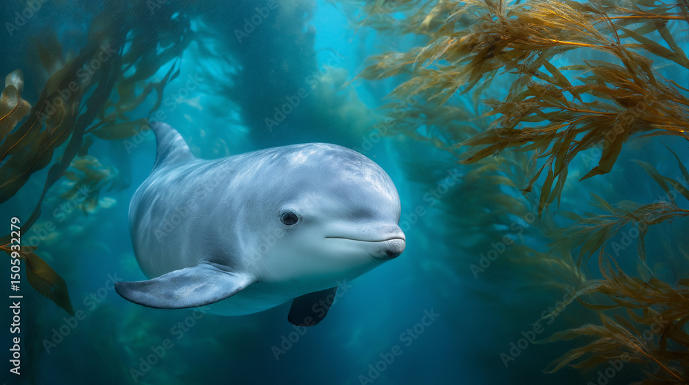 Fototapeta premium Peaceful Vaquitas in Turquoise Waters Underwater Scene