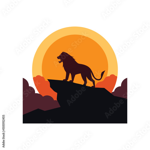 lion roaring on a cliff at sunset vector