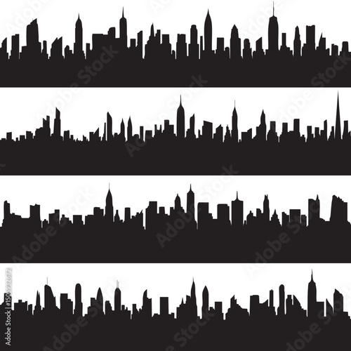 Vector silhouette set of new york city skyline on white background