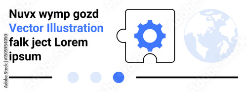 Gear puzzle piece merging innovation and problem-solving, globe symbolizing global reach or impact. Ideal for teamwork, collaboration, creativity, solutions, globalization, strategy, simple landing