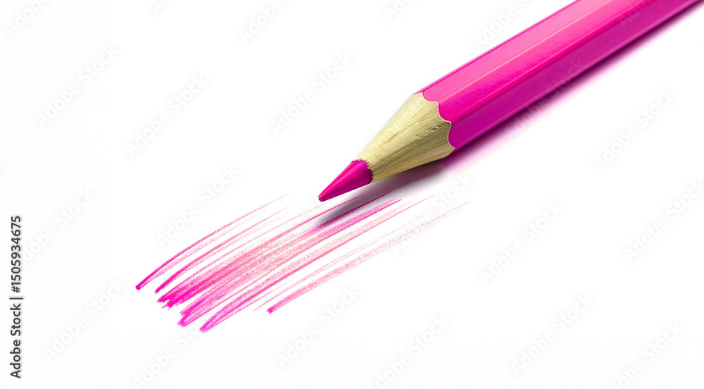 Fototapeta premium Pink pencil drawing parallel lines on white paper