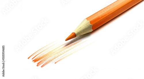 Orange colored pencil drawing orange lines on a white sheet of paper