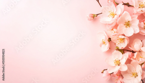 Wallpaper Mural Delicate pink flowers blooming on a pastel pink background creating a serene spring atmosphere Torontodigital.ca