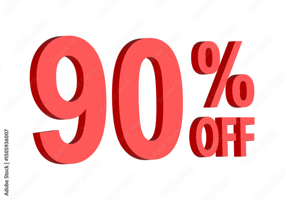 90 percent off discount text graphic in bold red 3D letters, for promotional sale banner icon, coupons, and special offers, marketing design element, boosting savings and shopping deals 90 percent off discount text graphic in bold red 3D letters, for promotional sale banner icon, coupons, and special offers, marketing design element, boosting savings and shopping deals
