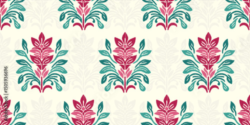 Vector damask seamless pattern background. Ikat floral embroidery.Ethnic oriental traditional.Aztec African boho paisley patterns. Design for texture, fabric, clothing, wrapping, decoration