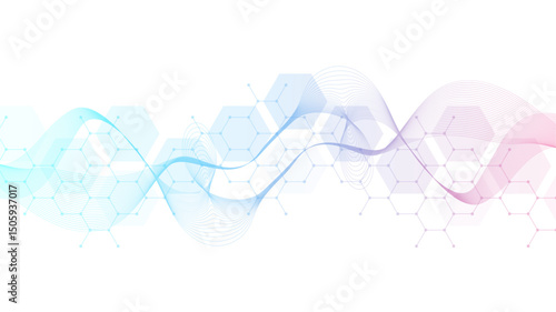 Health care abstract background with hexagons, lines and dots. Medical innovation banner template concept. Biology and pharmaceutical technology background. Vector illustration.