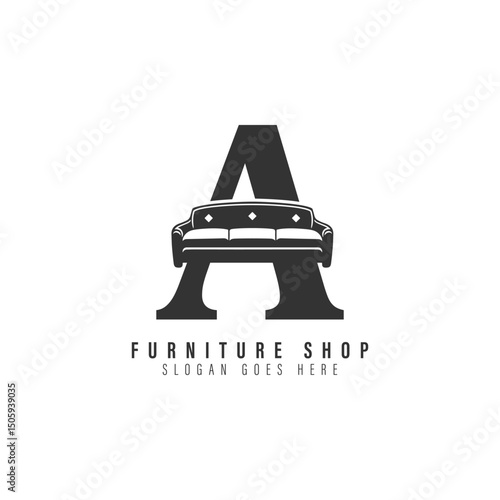 Letter A Sofa Logo Design. Alphabet A Furniture icon
