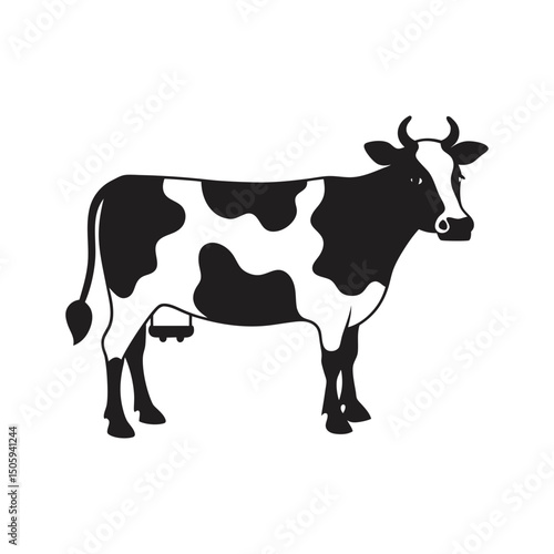 cow with big spots and a bell silhouette vector
