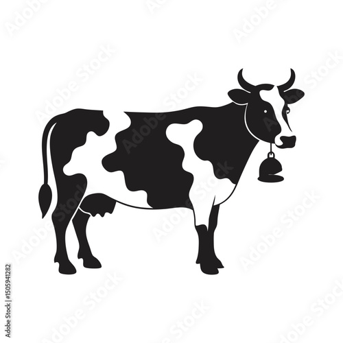 cow with big spots and a bell silhouette vector