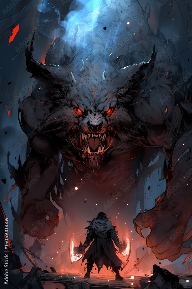 Fantasy Monster Concept Art: mighty beast versus warrior Fantasy Monster Concept Art: mighty beast versus warrior