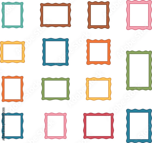 Sixteen colorful wavy frames set for design projects
