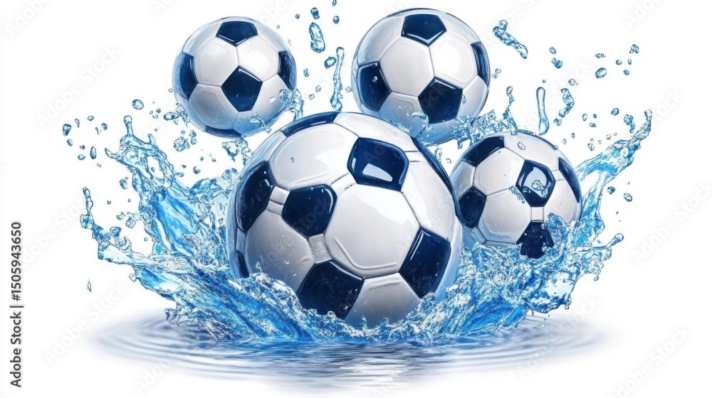 Fototapeta premium Soccer Balls Splashing in Water