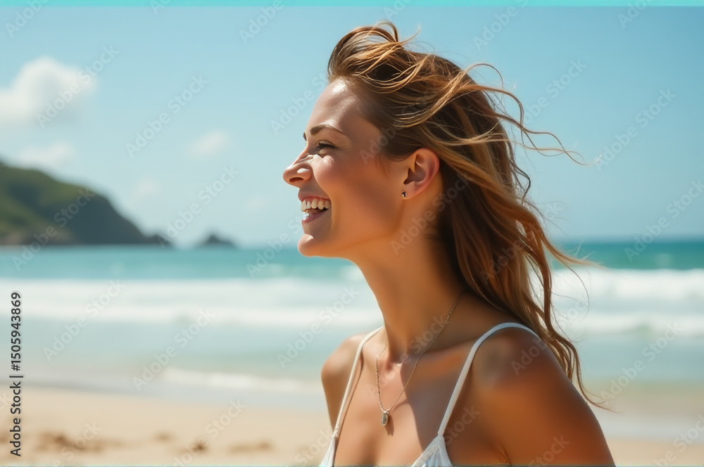A woman stands at the edge of the ocean, enjoying the scenery A woman stands at the edge of the ocean, enjoying the scenery