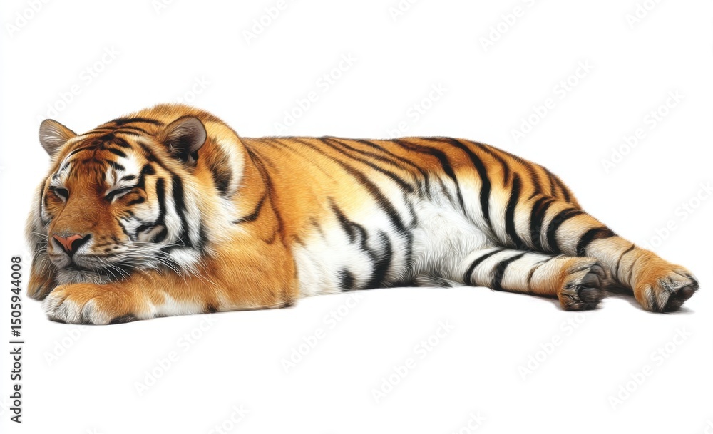 Obraz premium The Bengal Tiger Resting Peacefully on a White Background