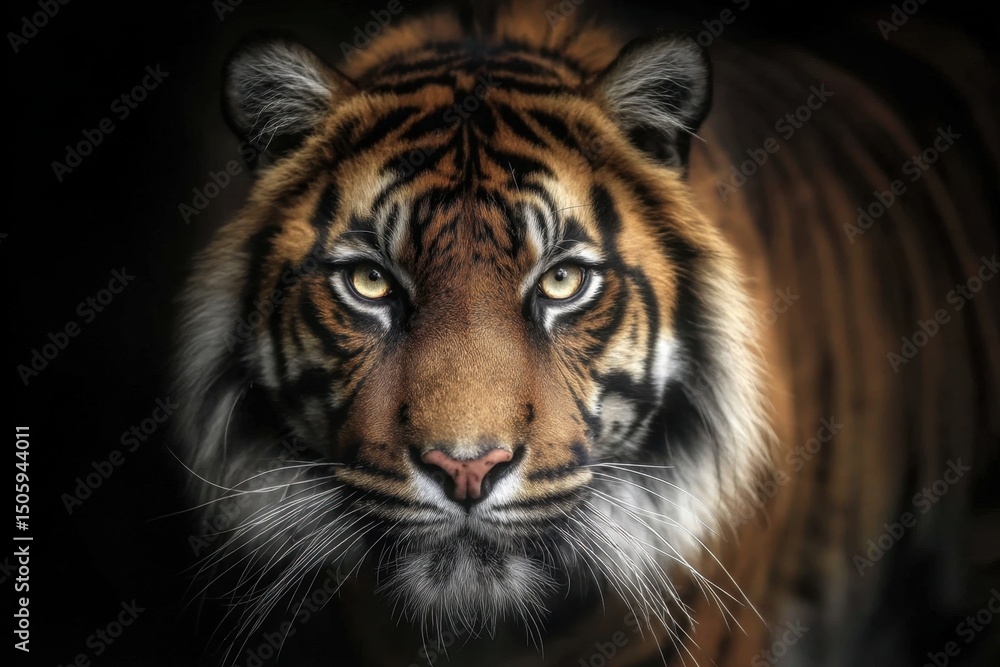 Naklejka premium Tiger in Dramatic Lighting Capturing The Majestic Beauty in Nature