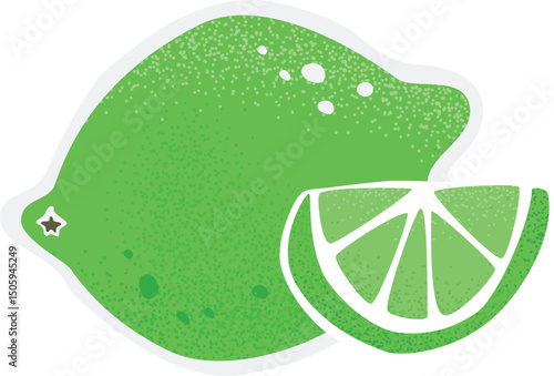 Lime Vibrant Fruit Sticker Illustration Isolated on Transparent Background