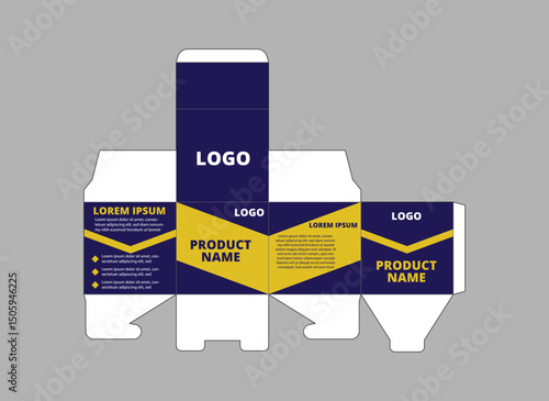 Packaging Design Template Blue And Yellow With Logo Brand Name Product Vector Illustration