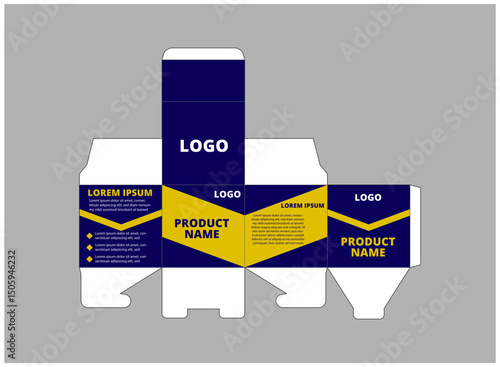 Packaging Design Template Blue And Yellow With Logo Brand Name Product Vector Illustration