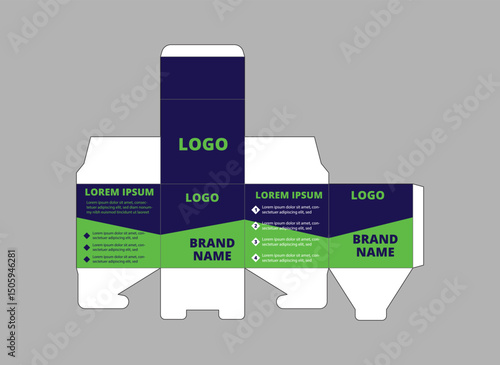 Packaging Design Template Blue And Green With Logo Brand Name Product Vector Illustration