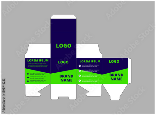 Packaging Design Template Blue And Green With Logo Brand Name Product Vector Illustration