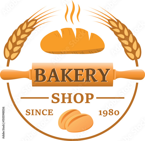 Bäckerei, Brötchen, Gebäck, Weizen, Frühstück, Teigrolle,  Essen - Icon, Symbol, Logo
