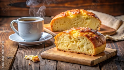 A slice of freshly baked cheese bread with a warm